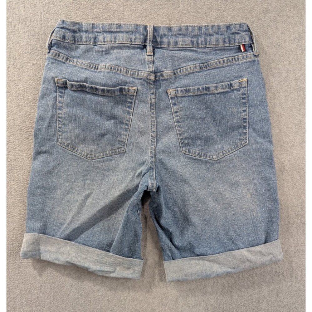 Tommy Hilfiger Denim Shorts Womens SZ 6 Blue whiskers Bermuda Rolled Cuffs Boho - Picture 9 of 14